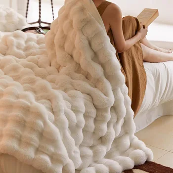 Одеяла из искусственного меха, Зимний Мягкий теплый Пушистый Домашний декор, чехол для дивана, флисовые одеяла с имитацией меха кролика