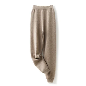 Женские брюки, осенне-зимние Новые брюки из 100% кашемира, Мягкие удобные трикотажные брюки с высокой талией, женские утепленные брюки-карандаш