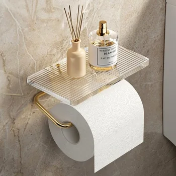 Роскошный золотой держатель для туалетной бумаги с полкой Без перфорации Акриловый держатель для рулонной бумаги Вешалка для салфеток Аксессуары для ванной комнаты Ванная комната