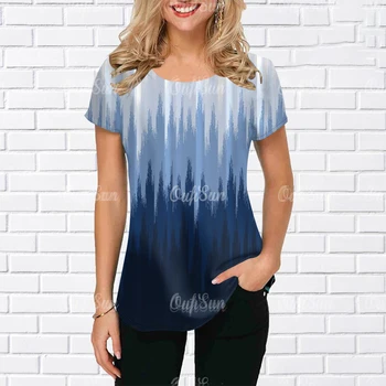 Новые женские футболки с круглым вырезом и коротким рукавом, 3D-принт, крутые цветовые узоры, незаменимые футболки для прогулок, удобная блузка большого размера