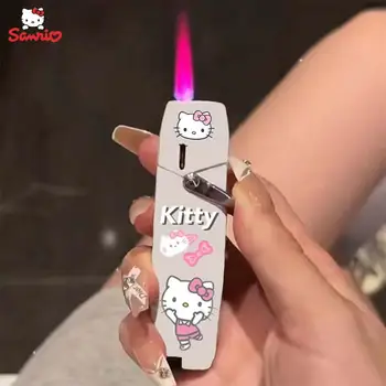 Электронная зажигалка Sanrio Hello Kitty My Melody Kuromi Cinnamoroll Хорошая Портативная Зажигалка с пламенем Розовое Пламя Ветрозащитная Зажигалка в подарок