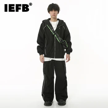 Мужские комплекты спортивного костюма IEFB 2023 Новый Корейский стиль Свободные куртки с капюшоном Эластичные мужские Мешковатые повседневные брюки из двух частей в стиле Хип-хоп 9C1842