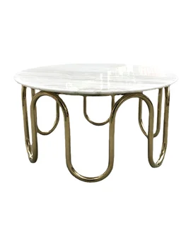 Круглый чайный столик PQF с гальваническим покрытием цвета шампанского, основание кофейного столика в форме дуги из золота