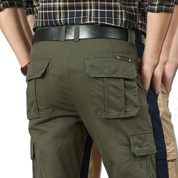 Весенне-осенние военные брюки-карго, мужские повседневные хлопковые комбинезоны с несколькими карманами, большие армейские прямые Тактические длинные брюки 44 размера