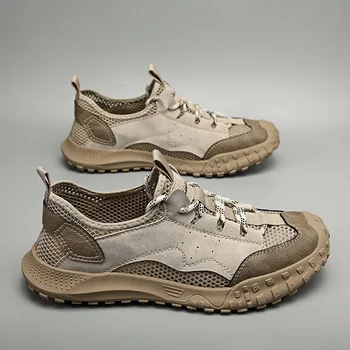 новости 2023 года, летние Дышащие Удобные мужские кроссовки из натуральной кожи с отверстиями для ходьбы, сетчатая обувь, горячая распродажа обуви
