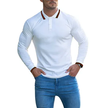 Европейская Американская футболка с длинными рукавами, мужские футболки на пуговицах, однотонные облегающие футболки, повседневный дышащий спортивный топ, многослойный внутри