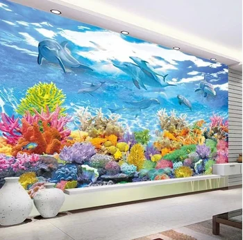 Индивидуальная большая фреска с изображением дельфина из мультфильма HD украшение дома фоновое украшение детской комнаты Обои для гостиной спальни