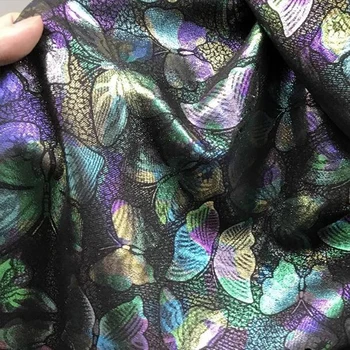 Хорошая семицветная иллюзия Узор бабочки Искусственная кожа Ткань с металлическим ощущением Креативная ткань Материал для шитья Сценическая одежда Diy