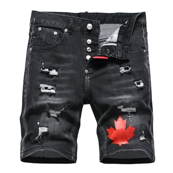 Мужские черные джинсовые шорты, Новые летние джинсы с дырками, высококачественные мужские джинсы с эластичной посадкой, рваные джинсы dsq2, шорты большого размера 40