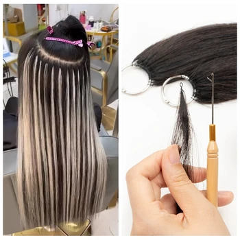 Наращивание волос из микро-перьев, натуральные человеческие Волосы, прямое ручное вязание, Не Реми, 16 