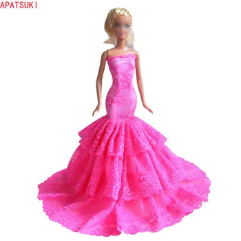 Ярко-розовое свадебное платье принцессы, наряды для куклы Барби, Высококачественное вечернее платье с рыбьим хвостом, аксессуары для кукол 1/6, Детские игрушки