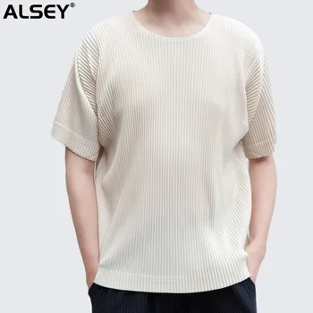 Мужской плиссированный топ с коротким рукавом ALSEY Miyake, летняя Новая тонкая дышащая модная повседневная футболка свободного типа для мужской одежды