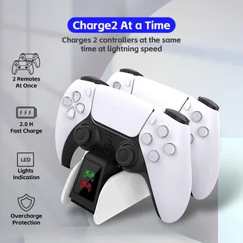Двойное быстрое зарядное устройство для контроллера Playstation 5, зарядная станция, док-станция для зарядки со светодиодным индикатором для геймпадов PS5.