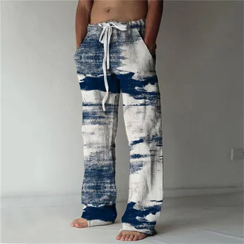 Мужские брюки, летние брюки, пляжные брюки, эластичный пояс на шнурке, 3D-принт, цветной блок, геометрический узор, графические принты, комфорт C