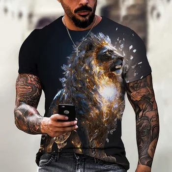 Мужская футболка Lion С Животным Принтом, Топ С коротким рукавом, 3d Повседневная Уличная Мужская Футболка Оверсайз, Мужская Винтажная Одежда