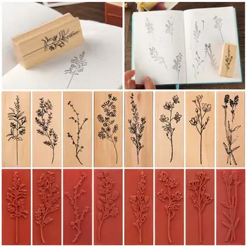Винтажный штамп с травой, растением, цветком, деревянный резиновый штамп для скрапбукинга, стандартный штамп для изготовления открыток и фотоальбомов 