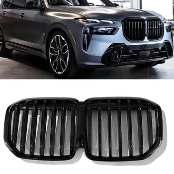Решетка радиатора передних почек для BMW X7 G07 2023-2024, черная, с одной планкой, верхний бампер автомобиля, капот, сетчатая сетка