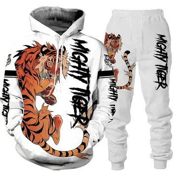 2023 Новый мужской комбинезон с 3D принтом тигра, осенний повседневный комбинезон, спортивная рубашка, крутой спортивный костюм с животными, мужская одежда Harajuku