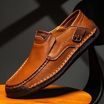 2023 Осенняя мужская повседневная обувь Модная удобная кожаная обувь для мужчин Мягкая Деловая Кожаная Мягкая Дышащая мужская обувь на плоской подошве