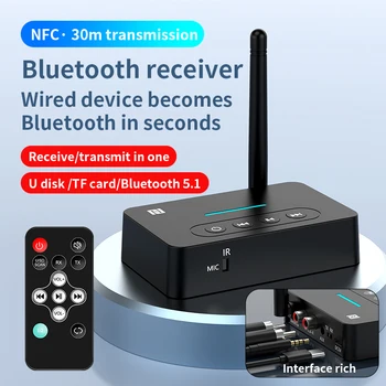 Приемник-передатчик NFC Bluetooth 5.1 Стерео AUX 3,5 мм Разъем RCA Микрофон громкой связи Беспроводной Музыкальный аудиоадаптер TF/USB для телевизора